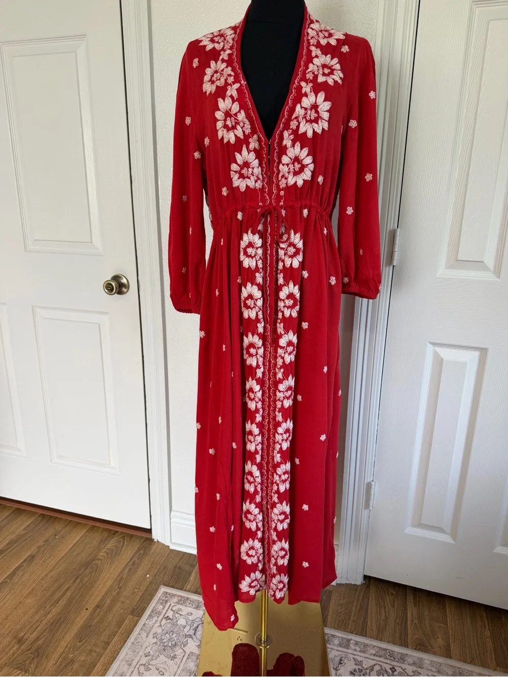 Free People Poppy Red Embroidered Boho Maxi Dress S Western Festival Cottagecore